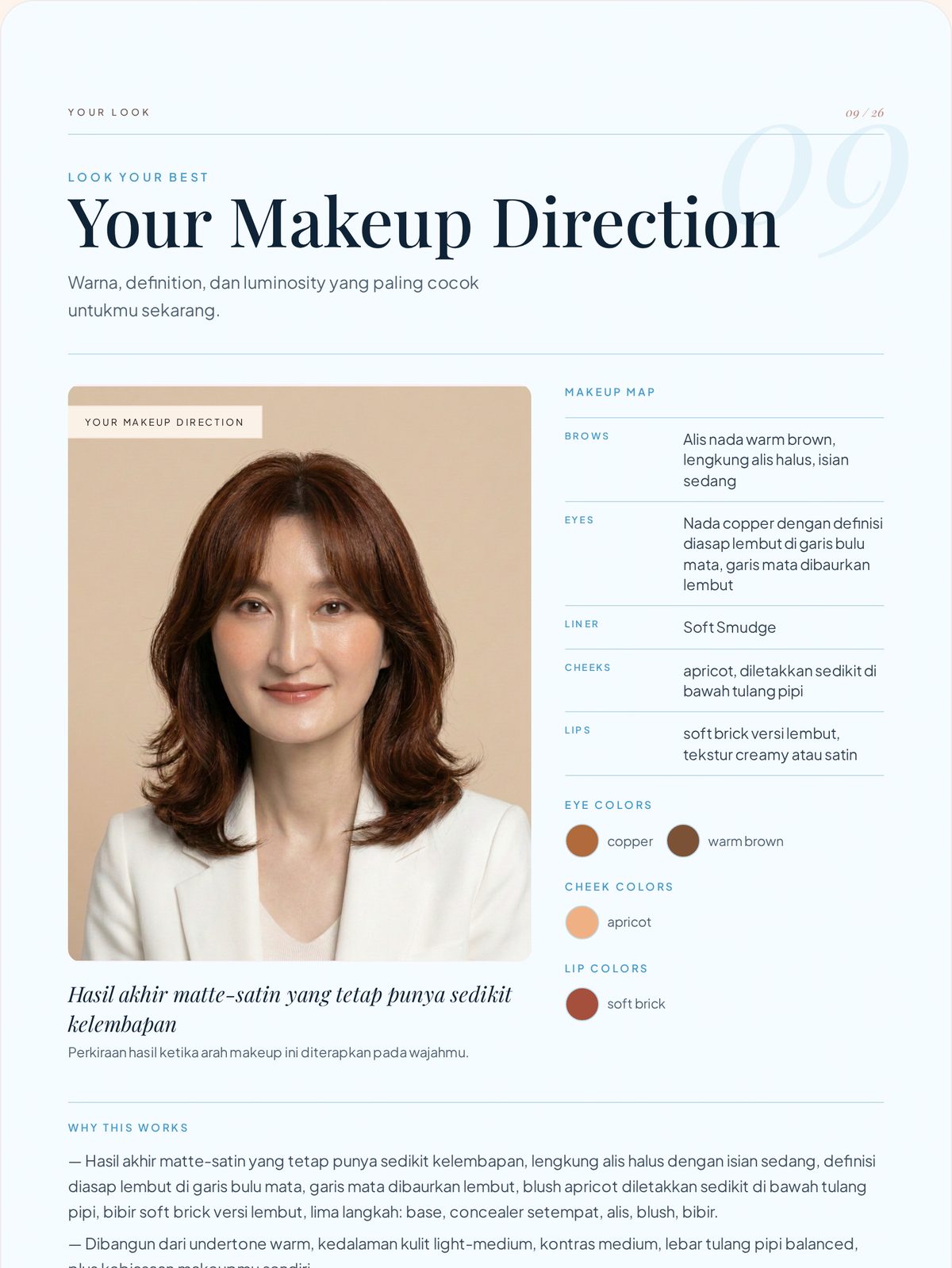 Halaman Your Makeup Direction dari sebuah Glow After 40++ report
